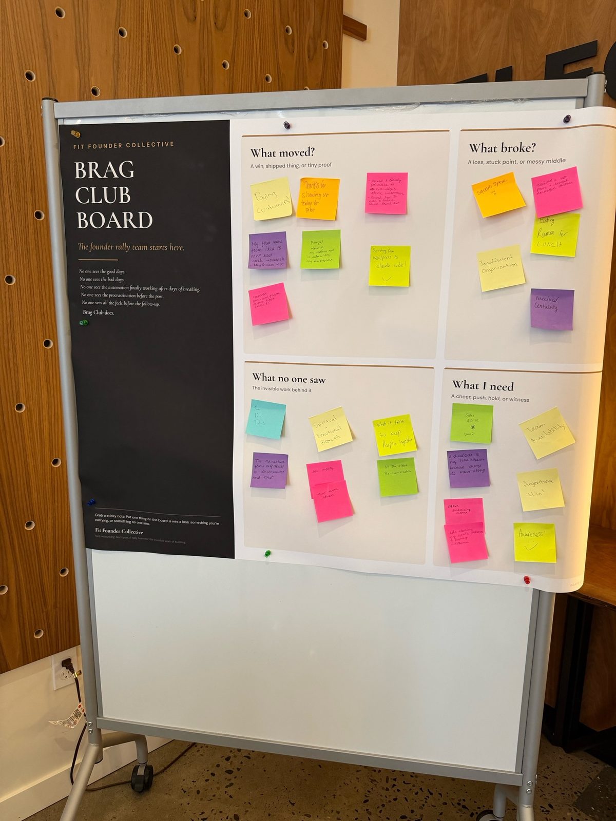 The Brag Club Board covered in written notes